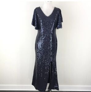 Navy Blue Sequin Formal Gown Evening Wedding Mother of the Bride